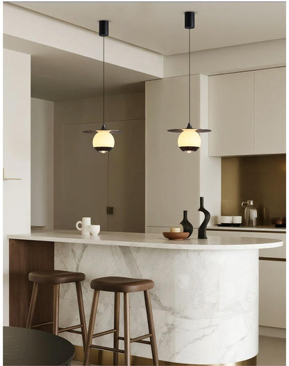 Steel Halo Marble Pendant Light – Sculptural Ambient Ceiling Lamp