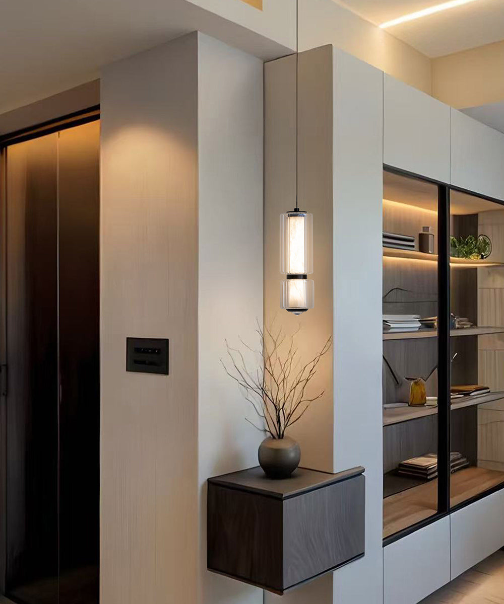 Double Glass Column Pendant Light – Architectural Ambient Lamp