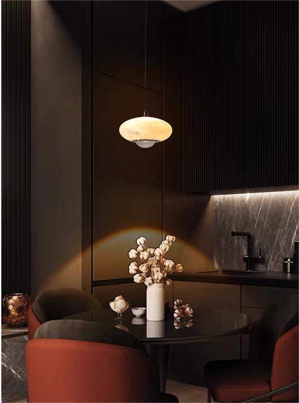 Stone Halo Pendant Light – Minimalist Natural Stone Ambient Lamp