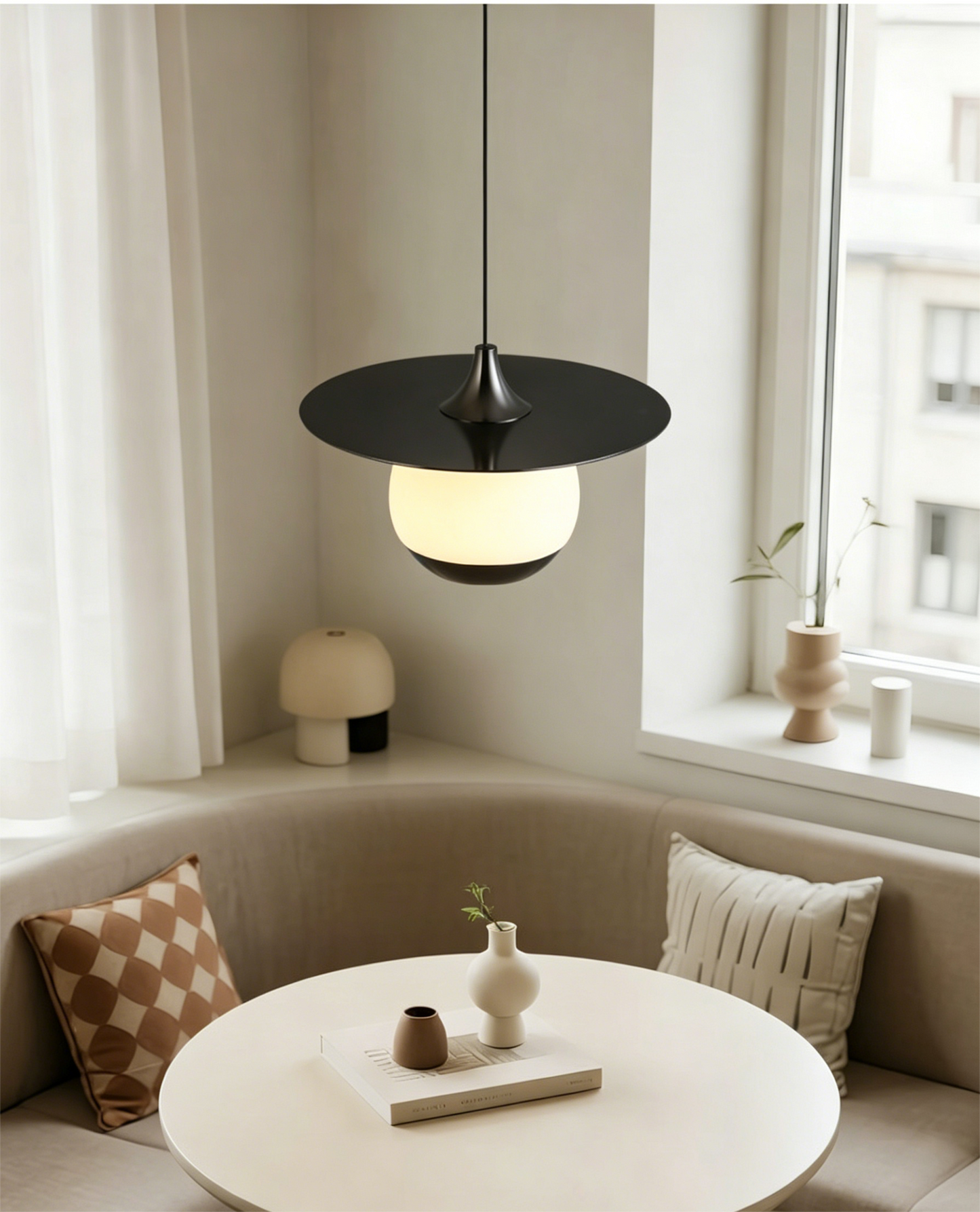 Steel Halo Marble Pendant Light – Sculptural Ambient Ceiling Lamp