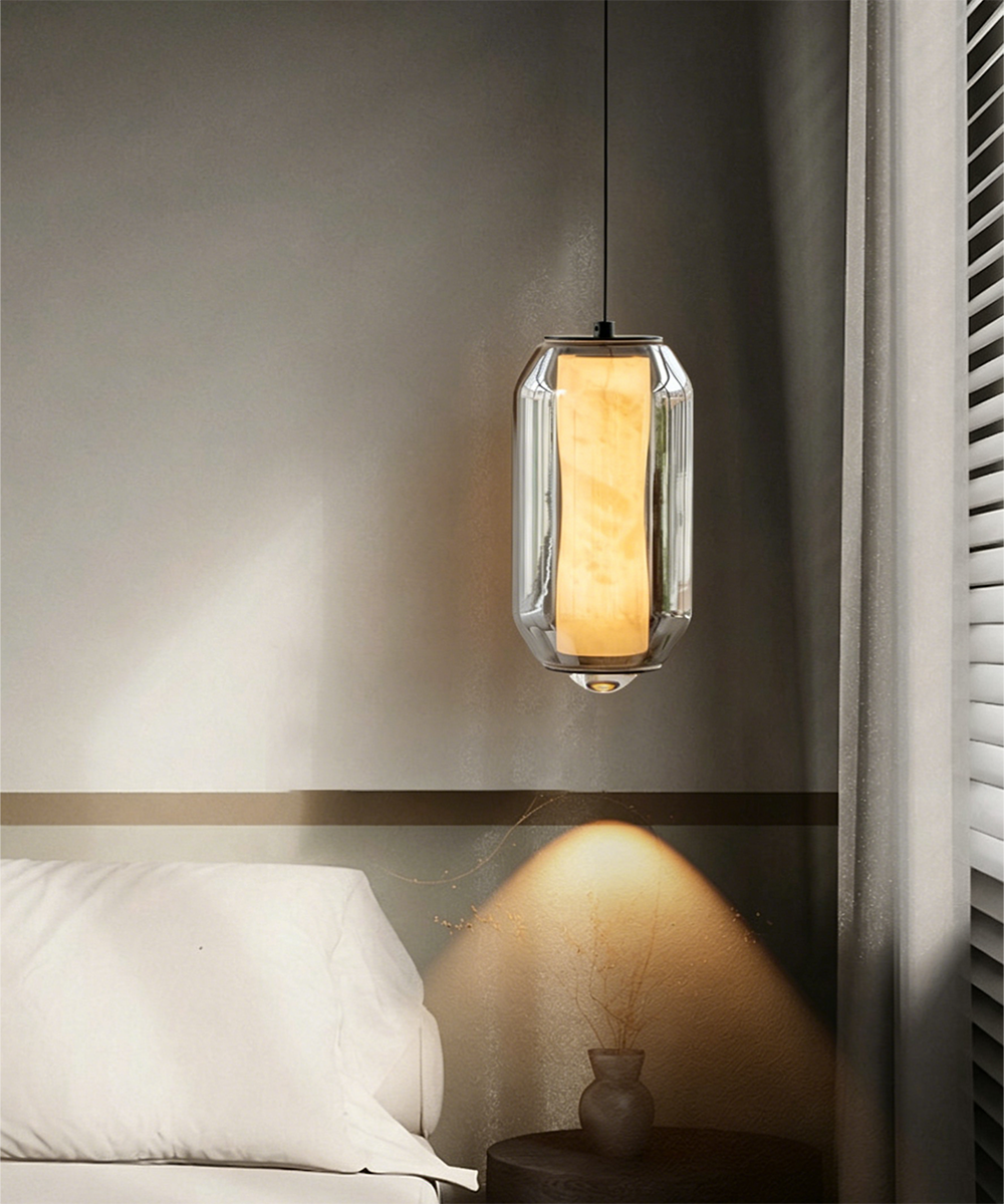 Crystal Core Glass Pendant Light – Modern Ambient Hanging Lamp