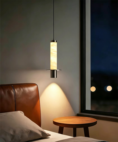 Steel Halo Marble Pendant Light – Sculptural Ambient Ceiling Lamp